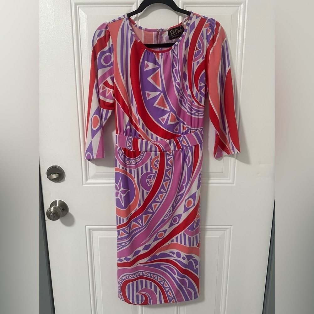 Bob Mackie Wearable Art Abstract Geometric Midi Dress | Size M